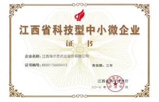 【喜訊】海爾思藥業(yè)榮獲首批江西省科技型中小微企業(yè)稱號